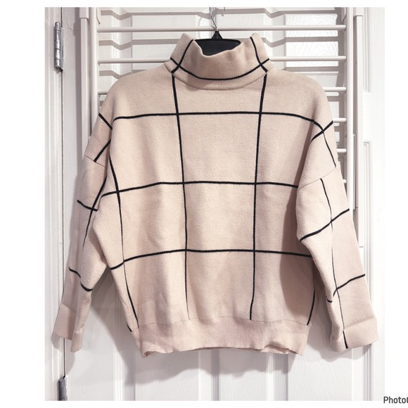 DAVI & DANI Sweaters - Davi & Dani Cream Grid Print Mockneck Sweater Cottagecore Medium